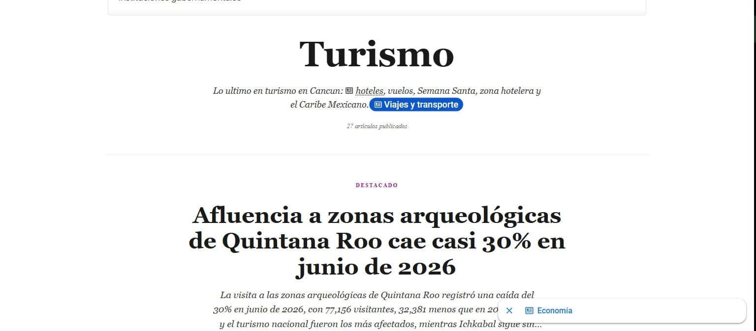 Sección de turismo de CancunForos: titular editorial sobre afluencia a zonas arqueológicas de Quintana Roo